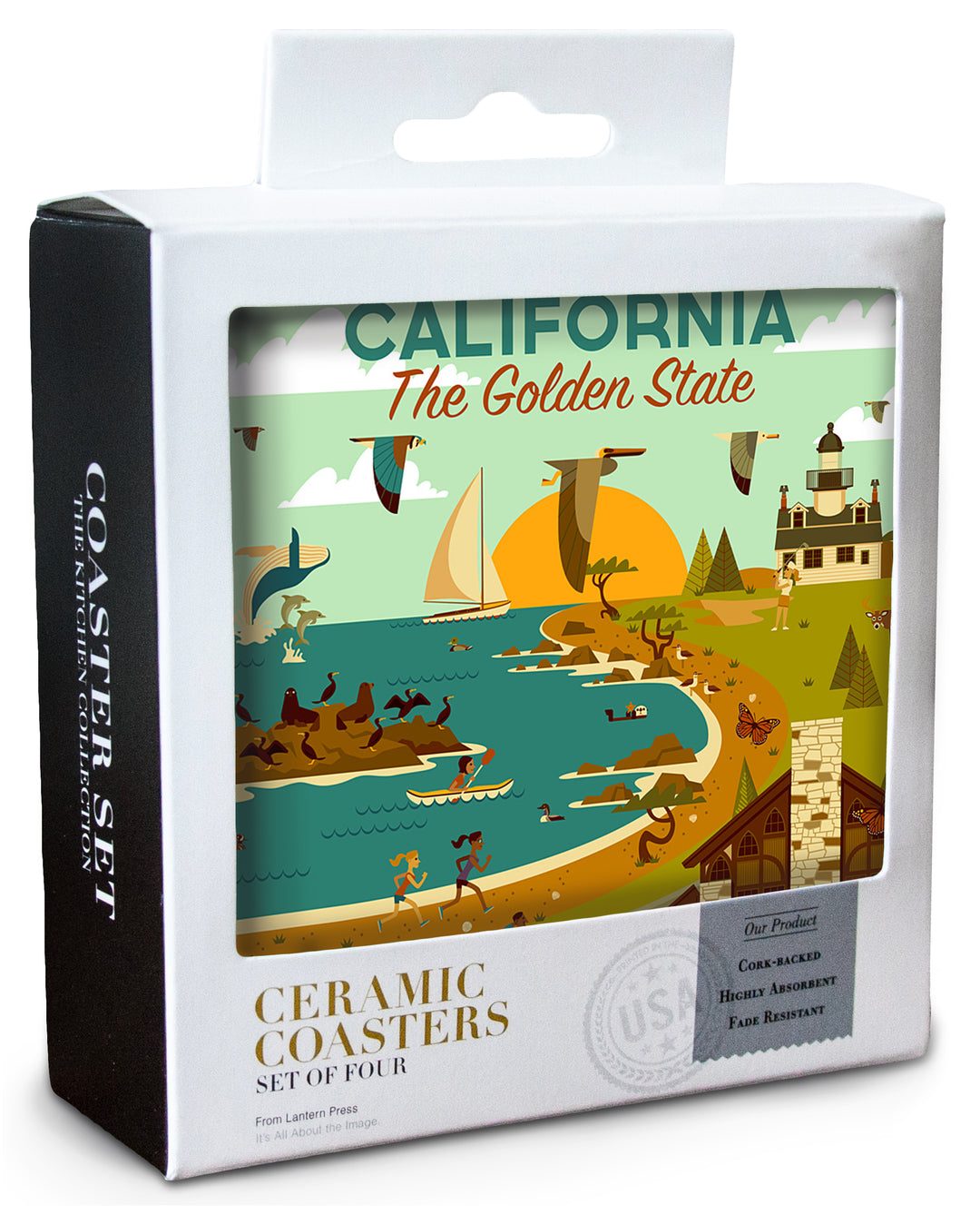 California, The Golden State, Geometric, Blue Sky, Coaster Set