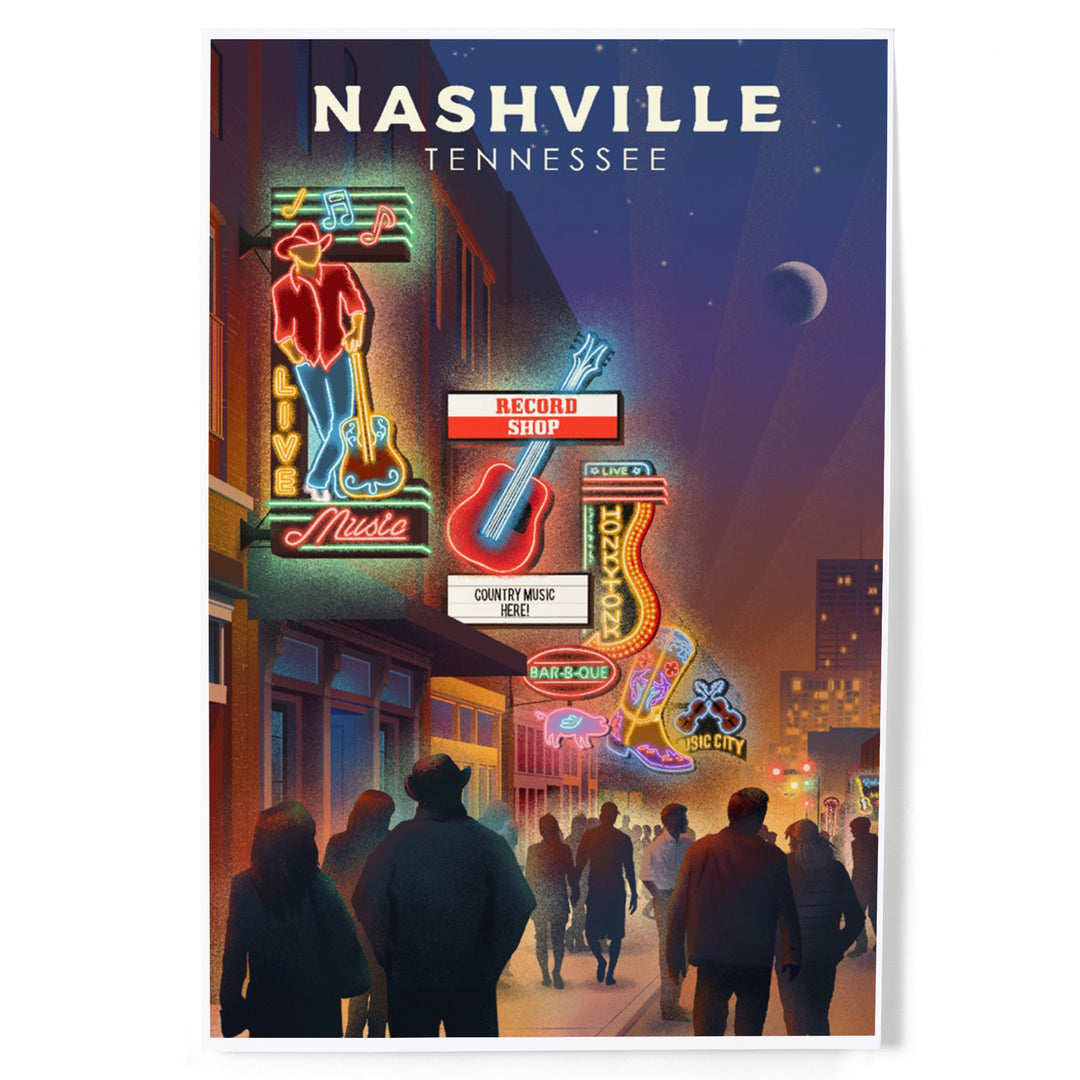 Nashville, Tennessee, Broadway Street Lithograph, Art & Giclee Prints