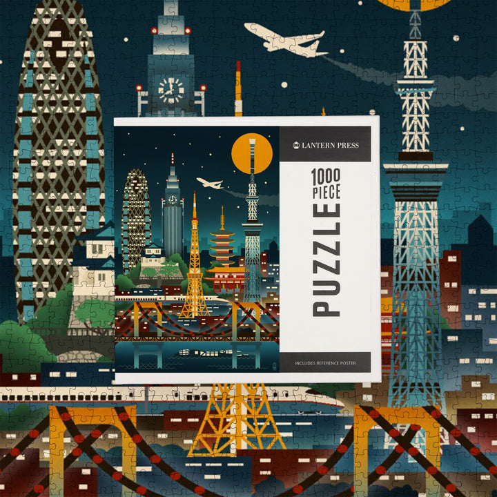 Tokyo, Japan, Retro Skyline (no text), 1000 Piece Jigsaw Puzzle