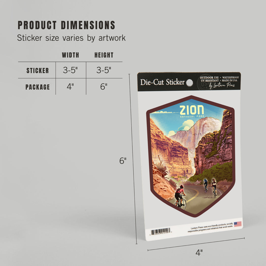 East Zion Bike Trail, Zion National Park Cycling Artwork, Vinyl Sticker