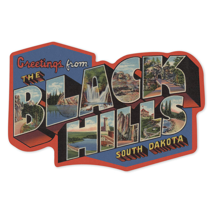 Black Hills, South Dakota, Greetings, Large Letter Scenes, Halftone, Vintage Postcard, Vinyl Sticker