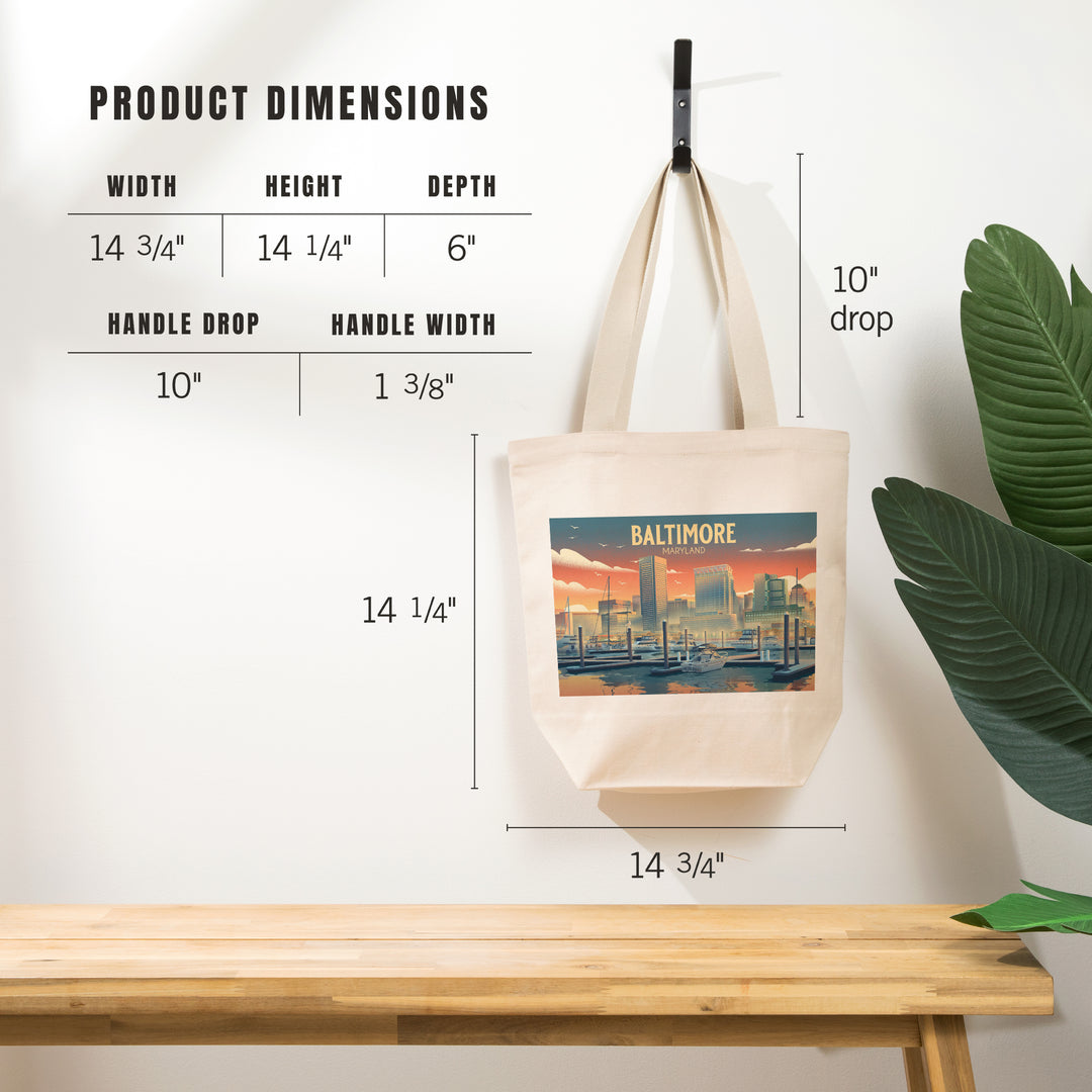 Baltimore, Maryland, Lithograph, City Series, Tote Bag