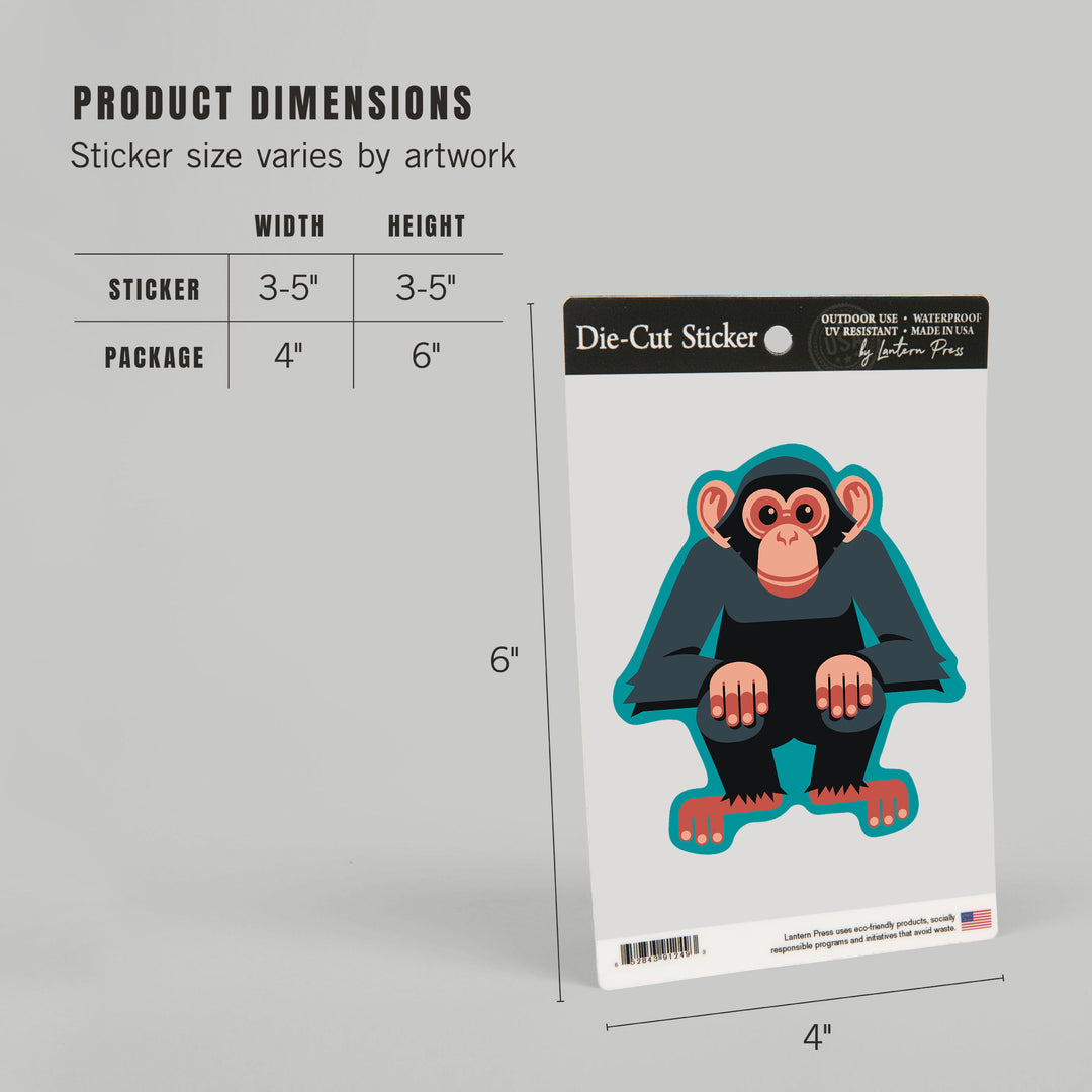 Chimpanzee, Geometric, Contour, Lantern Press Artwork, Vinyl Sticker