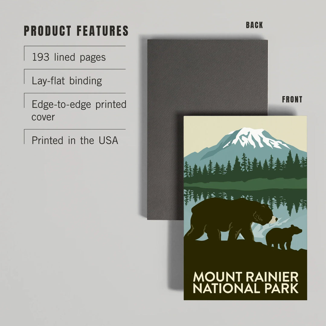 Lined 6x9 Journal, Mount Rainier National Park, Washington, Bears, Lay Flat, 193 Pages, FSC paper