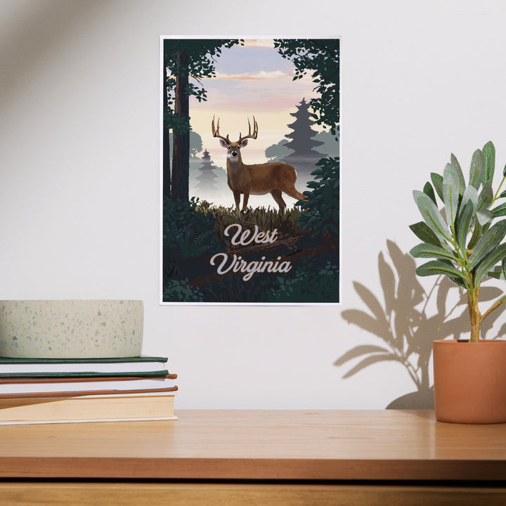 West Virginia, Painterly, Deer and Sunrise, Art & Giclee Prints