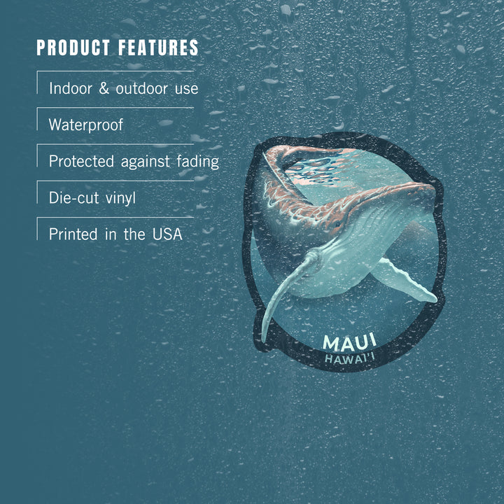 Maui, Hawaii, Lithograph, Humpback Whale, Vinyl Sticker