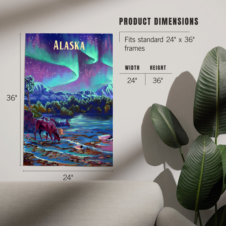 Alaska, Oil Painting, Northern Lights Lake, Art & Giclee Prints