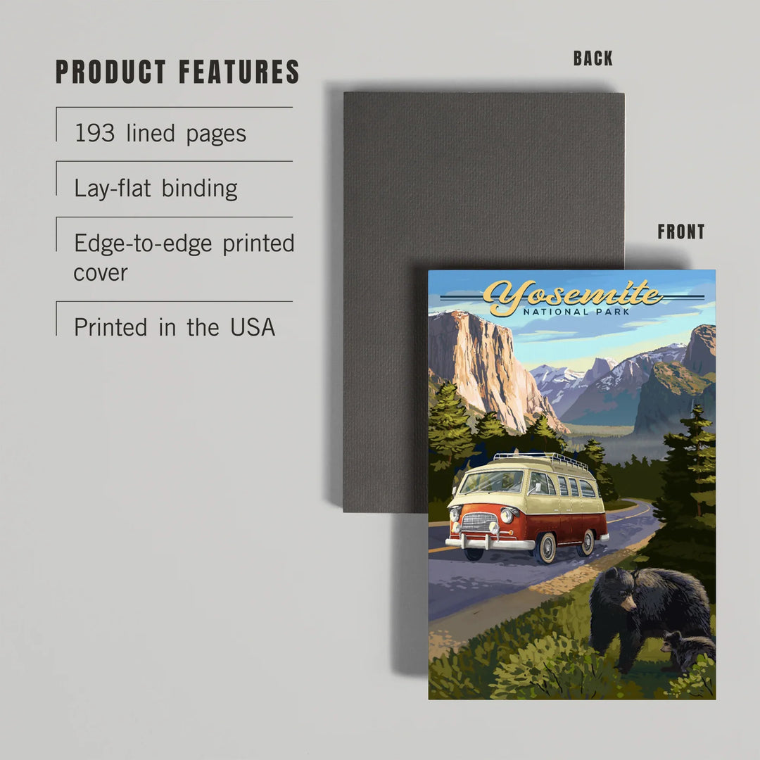 Lined 6x9 Journal, Yosemite National Park, California, Camper Van and Wildlife, Lay Flat, 193 Pages, FSC paper
