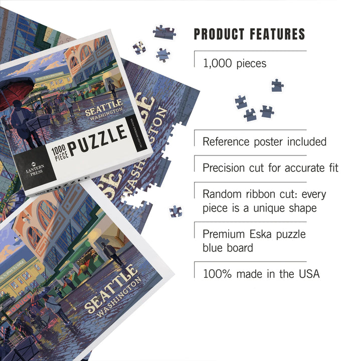 Seattle, Washington, Painterly, Public Market, 1000 Piece Jigsaw Puzzle