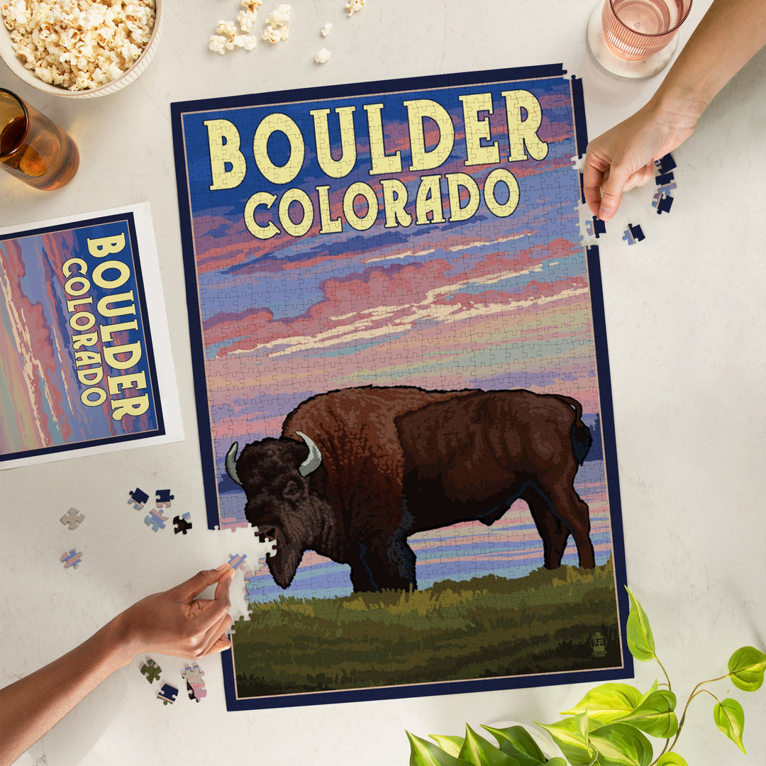 Boulder, Colorado, Bison and Sunset, Jigsaw Puzzle