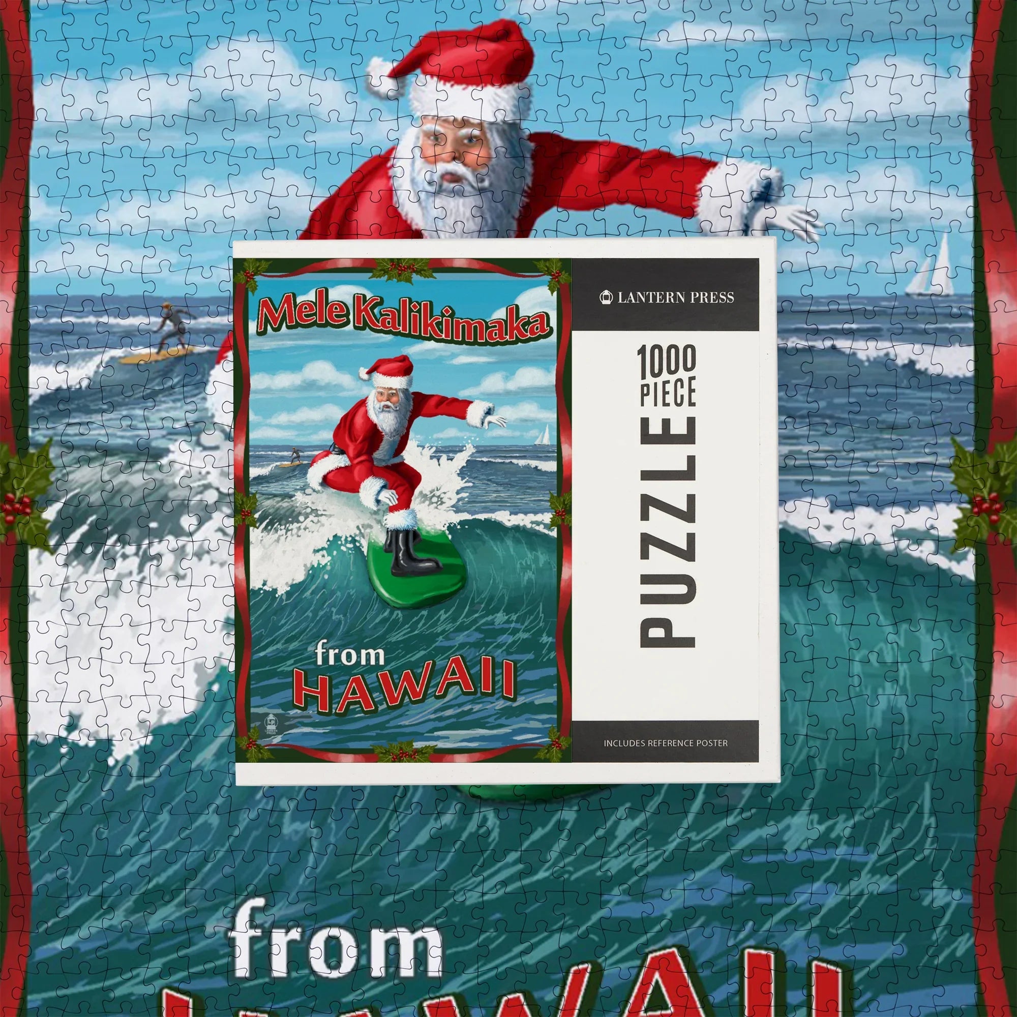 Merry Christmas from Hawaii, Santa Surfing, 1000 piece jigsaw