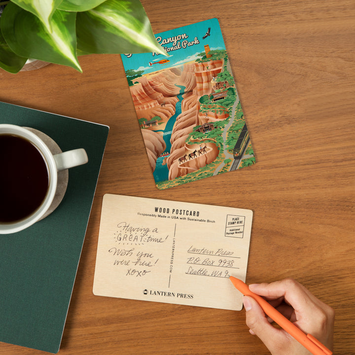 Grand Canyon National Park, Arizona, Retro View, Wood Sign and Postcards