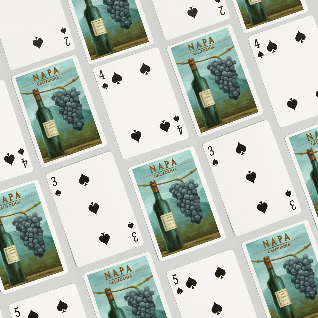 Playing Cards, Napa, California, Blue Grapes and Wine Bottle, Oil Painting, 52 Card Deck with Jokers in Box, Unique Art