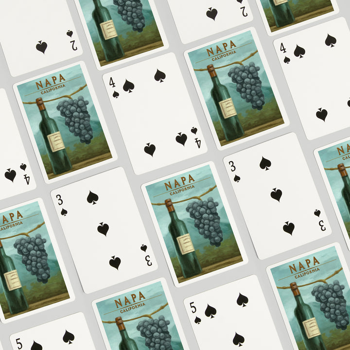 Playing Cards, Napa, California, Blue Grapes and Wine Bottle, Oil Painting, 52 Card Deck with Jokers in Box, Unique Art