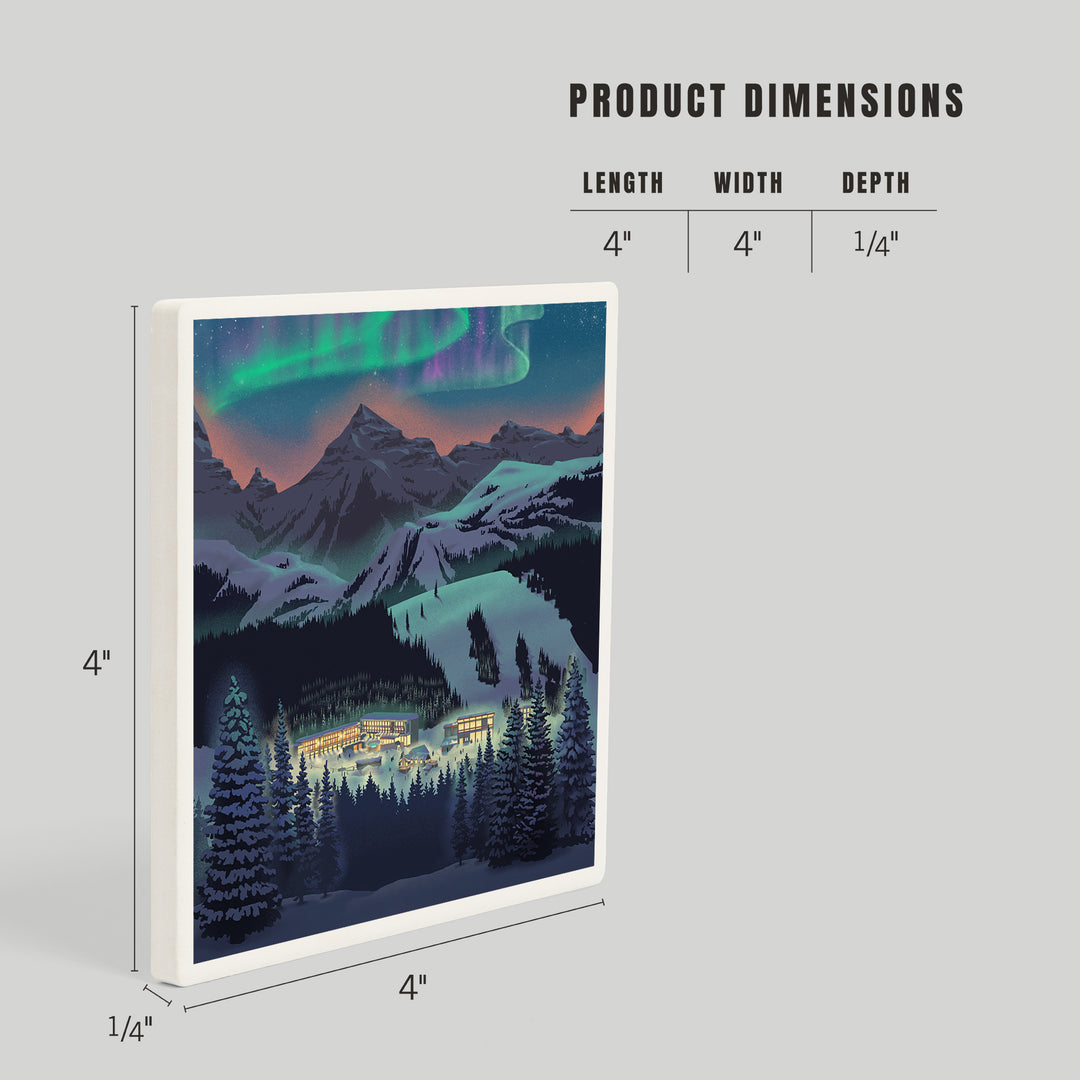 Lithograph, Village under Northern Lights, Coasters
