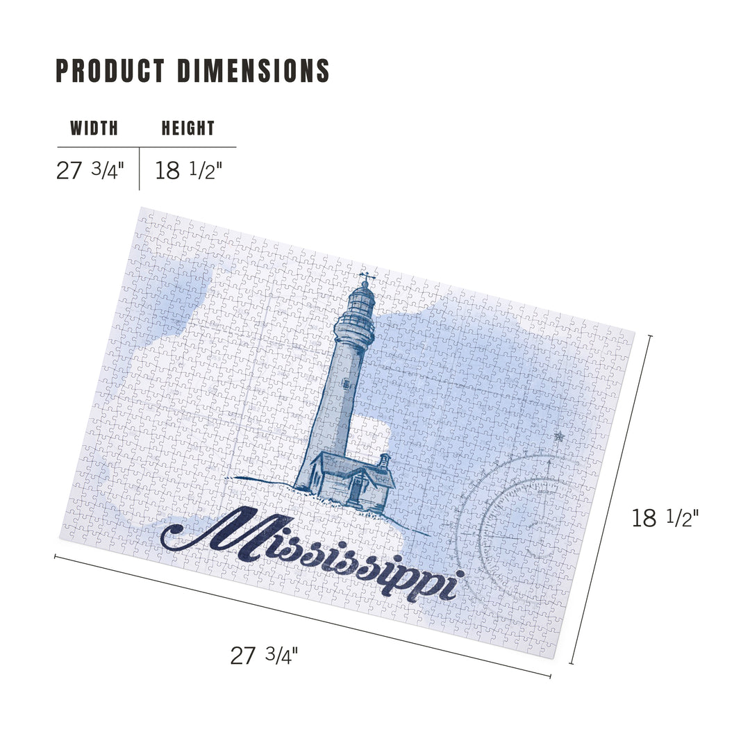 Mississippi, Lighthouse, Blue, Coastal Icon, 1000 Piece Jigsaw Puzzle