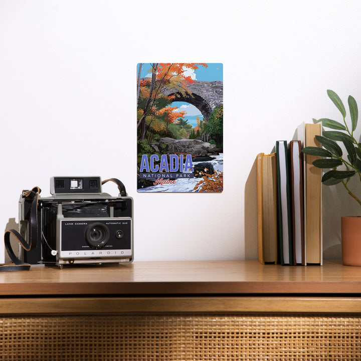 Acadia National Park, Maine, Stone Bridge Illustration, Metal Signs