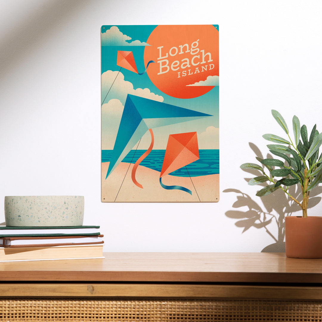 Long Beach Island, New Jersey, Sun-faded Shoreline Collection, Kites on Beach, Wood Sign and Postcards