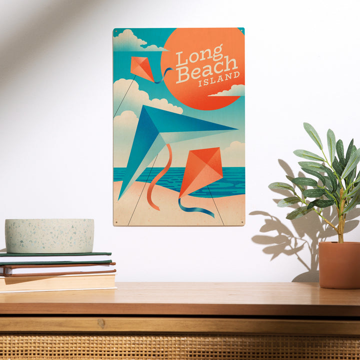Long Beach Island, New Jersey, Sun-faded Shoreline Collection, Kites on Beach, Wood Sign and Postcards