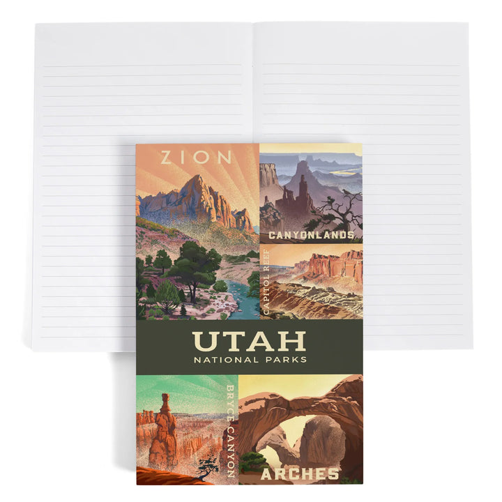 Lined 6x9 Journal, Utah's National Parks Collage, Lithograph National Park Series, Lay Flat, 193 Pages, FSC paper