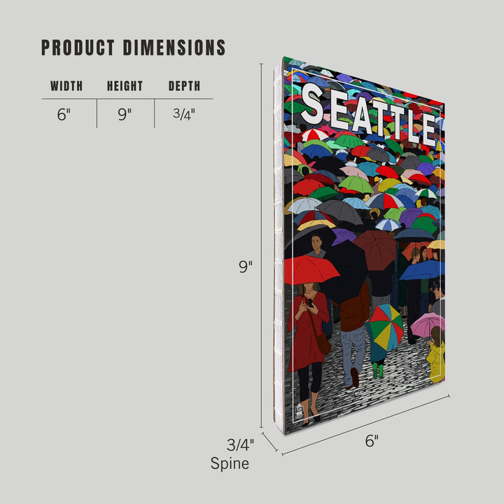 Lined 6x9 Journal, Seattle, Washington, Umbrellas, Lay Flat, 193 Pages, FSC paper
