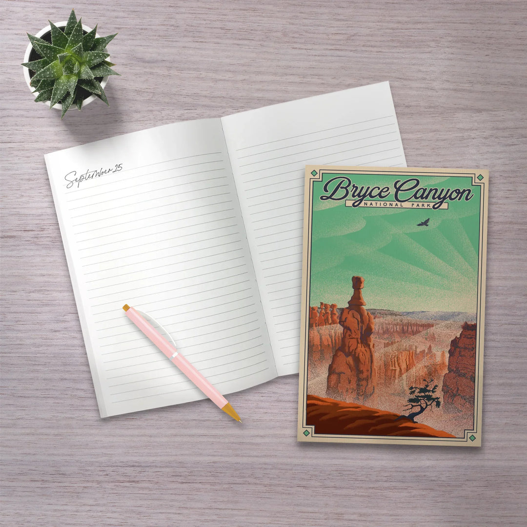 Lined 6x9 Journal, Bryce Canyon National Park, Utah, Bryce Point, Lithograph National Park Series, Lay Flat, 193 Pages, FSC paper