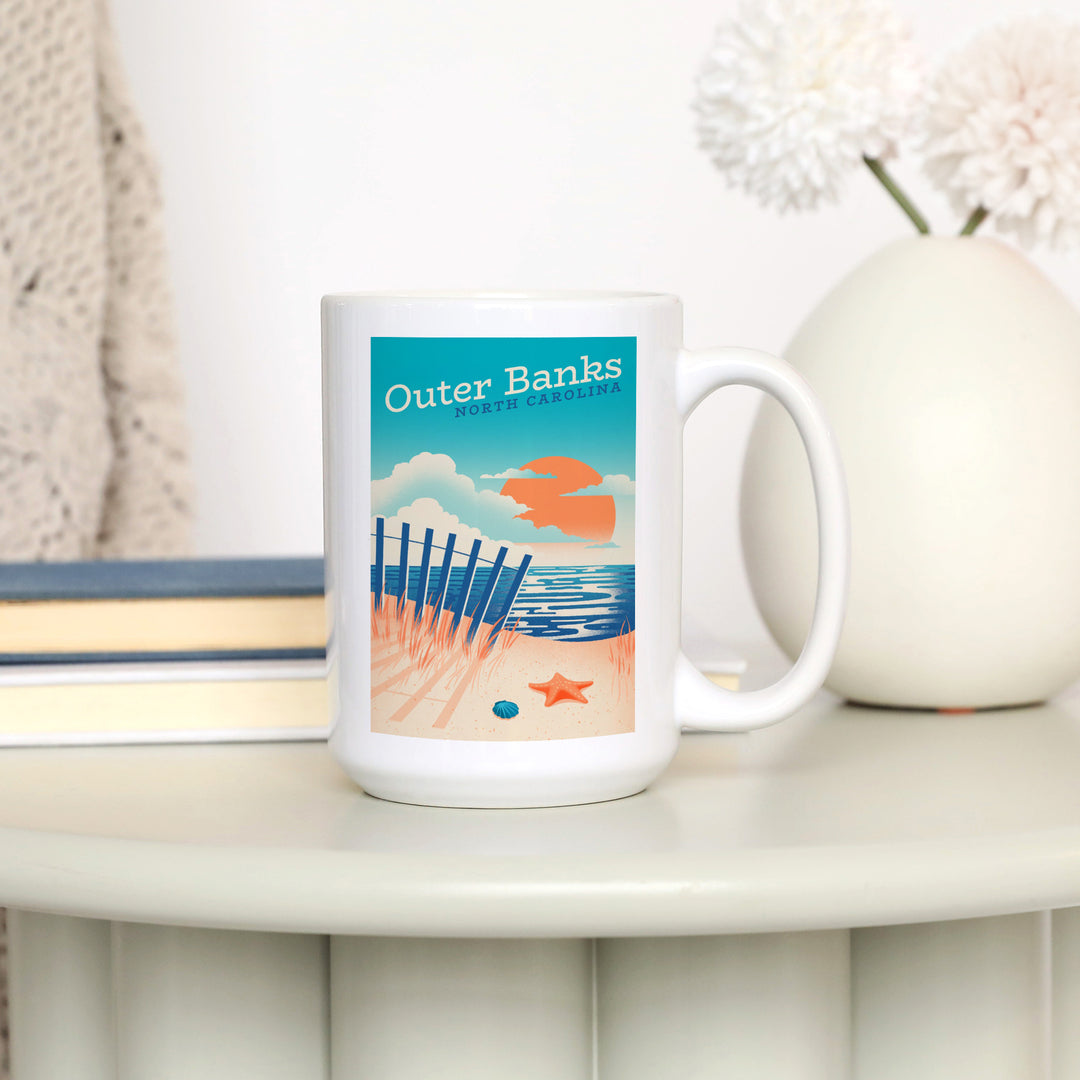 Outer Banks, North Carolina, Sun-faded Shoreline Collection, Glowing Shore, Beach Scene, Ceramic Mug