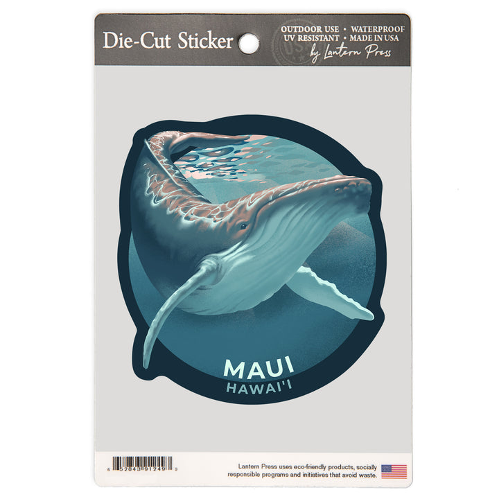 Maui, Hawaii, Lithograph, Humpback Whale, Vinyl Sticker