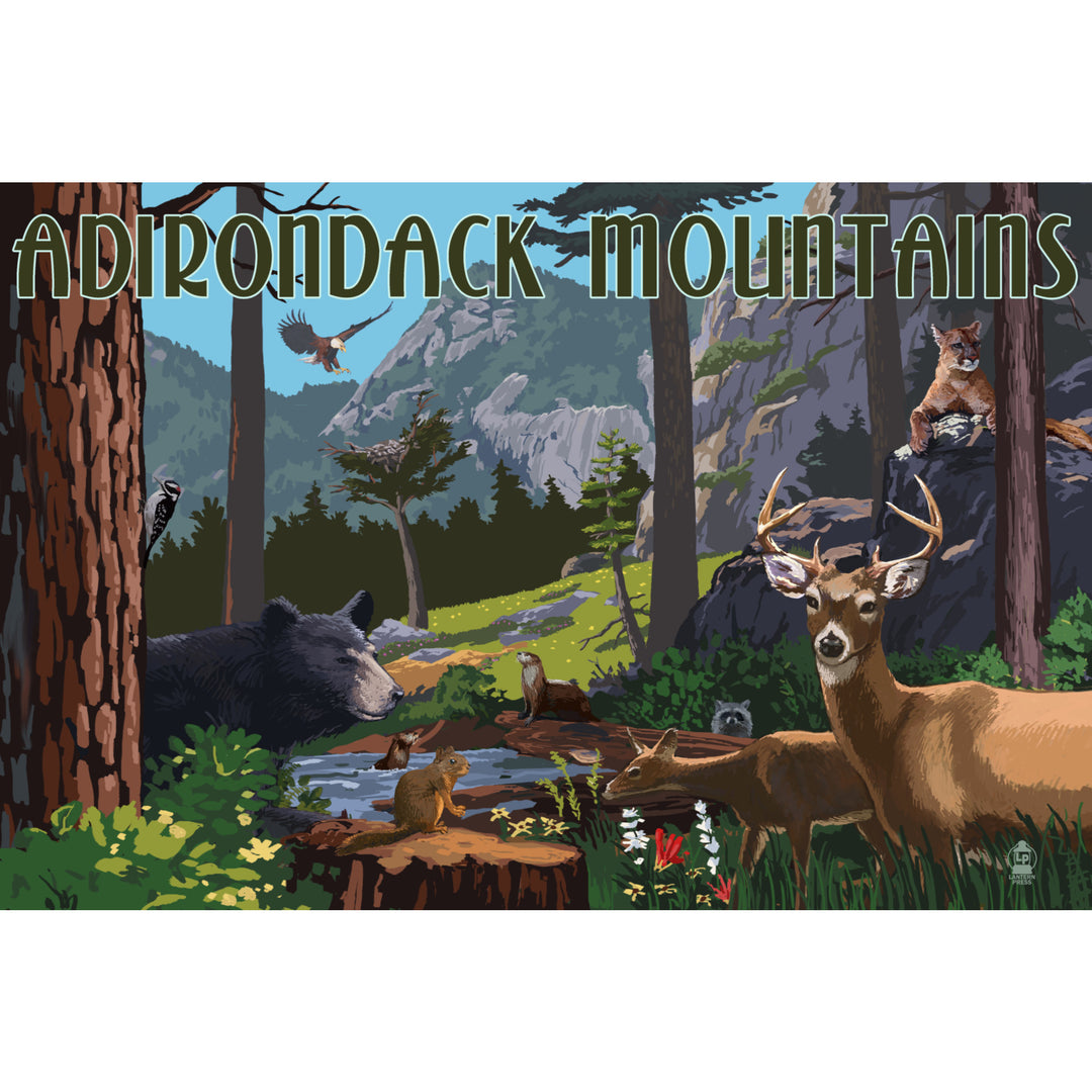 Adirondack Mountains, New York, Wildlife Utopia, Lantern Press Artwork, Art Prints and Metal Signs