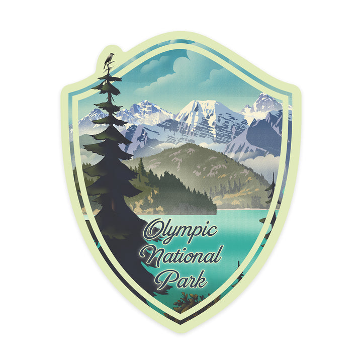 Olympic National Park, Washington, Lithograph Series, Lake and Mountains, Contour, Vinyl Sticker
