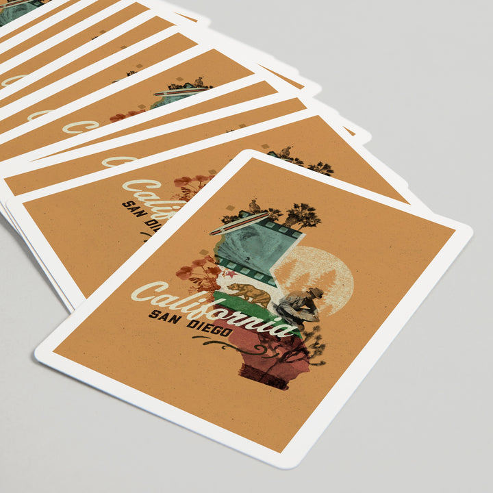 Playing Cards, San Diego, California, State Photomontage, State Series, 52 Card Deck with Jokers in Box, Unique Art