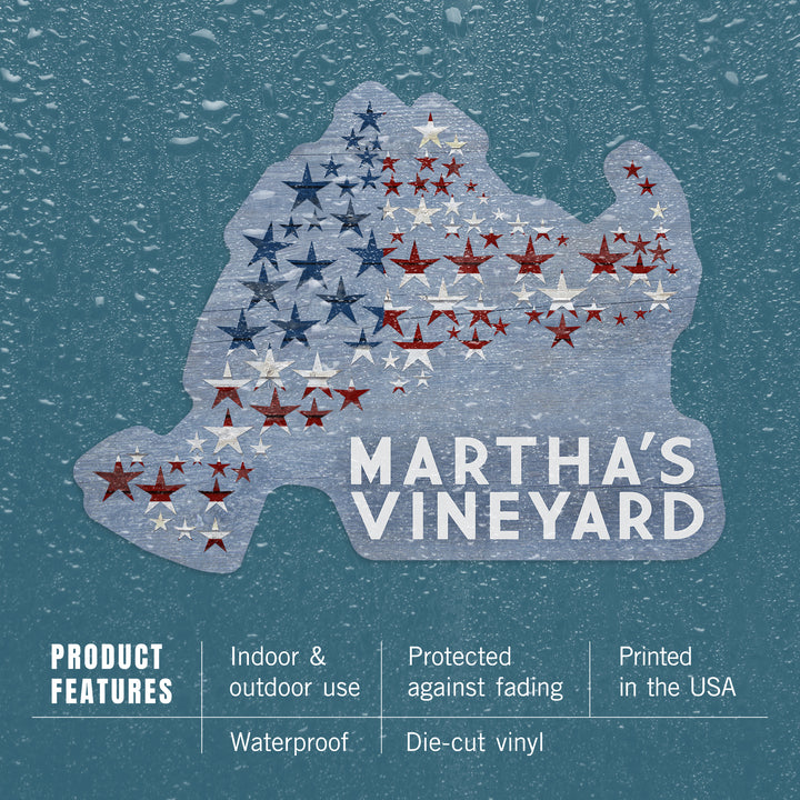 Martha's Vineyard, Massachusetts, Distressed Flag, Contour, Vinyl Sticker