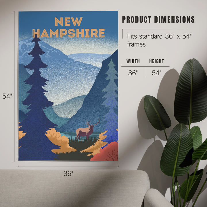 New Hampshire, Lithograph, Elk and Mountains Scene, Art & Giclee Prints