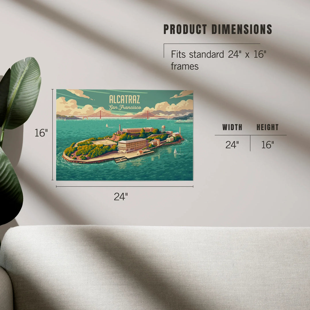 San Francisco, California, Alcatraz with Golden Gate Bridge, Painterly, Art & Giclee Prints