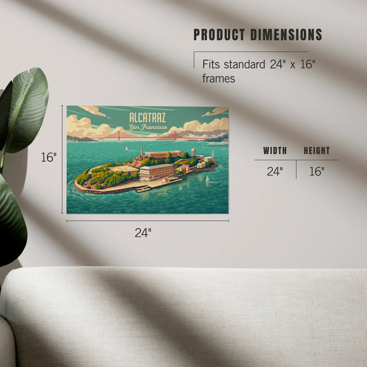 San Francisco, California, Alcatraz with Golden Gate Bridge, Painterly, Art & Giclee Prints