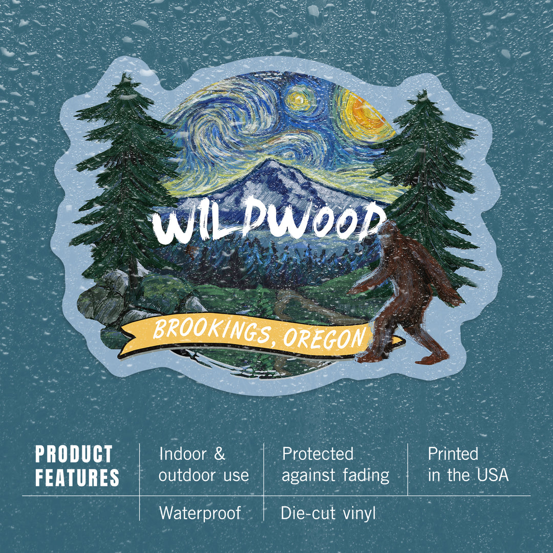Brookings, Oregon, Bigfoot Country, Starry Night, Contour, Vinyl Sticker