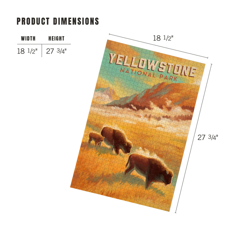 Yellowstone National Park, Bison Family, Oil Painting, Jigsaw Puzzle