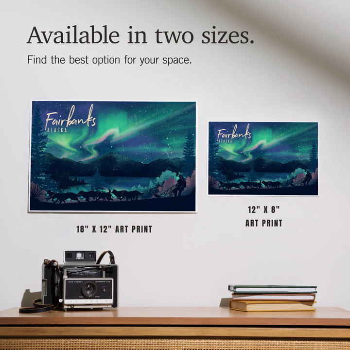 Fairbanks, Alaska, Lithograph, Northern Lights and Sled Dogs, Art & Giclee Prints