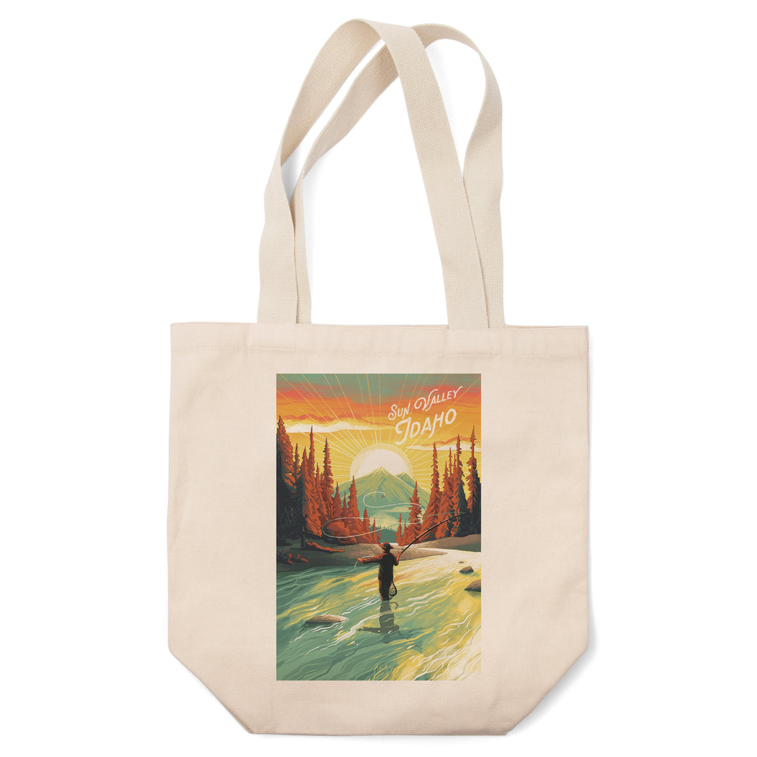 Sun Valley, Idaho, This is Living, Fishing with Mountain, Tote Bag