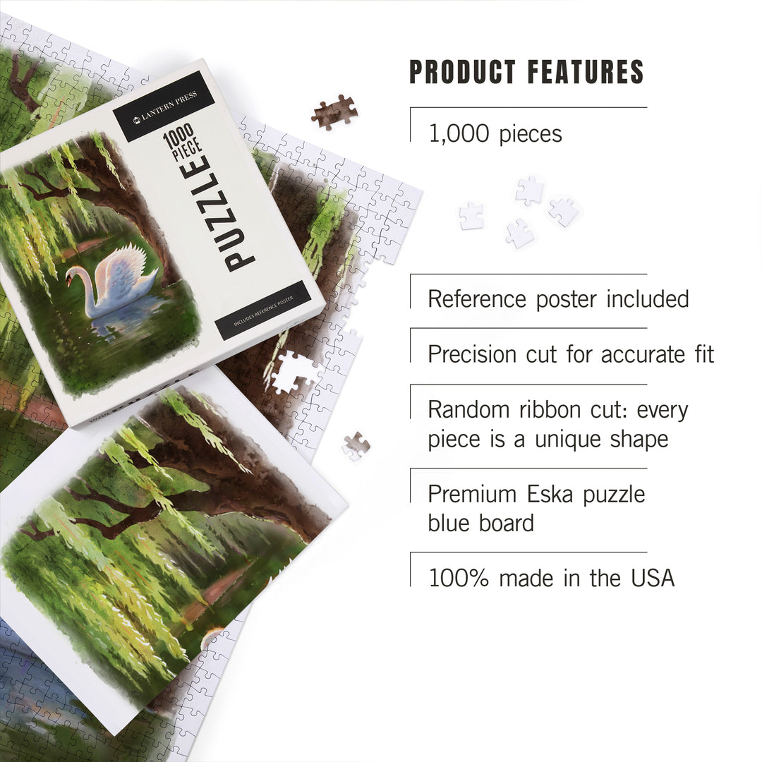 Swan and Willows, Watercolor, 1000 Piece Jigsaw Puzzle