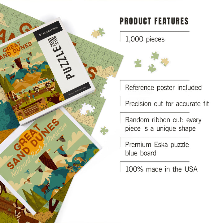 Great Sand Dunes National Park and Preserve, Geometric National Park Series, Daytime Scene, 1000 Piece Jigsaw Puzzle