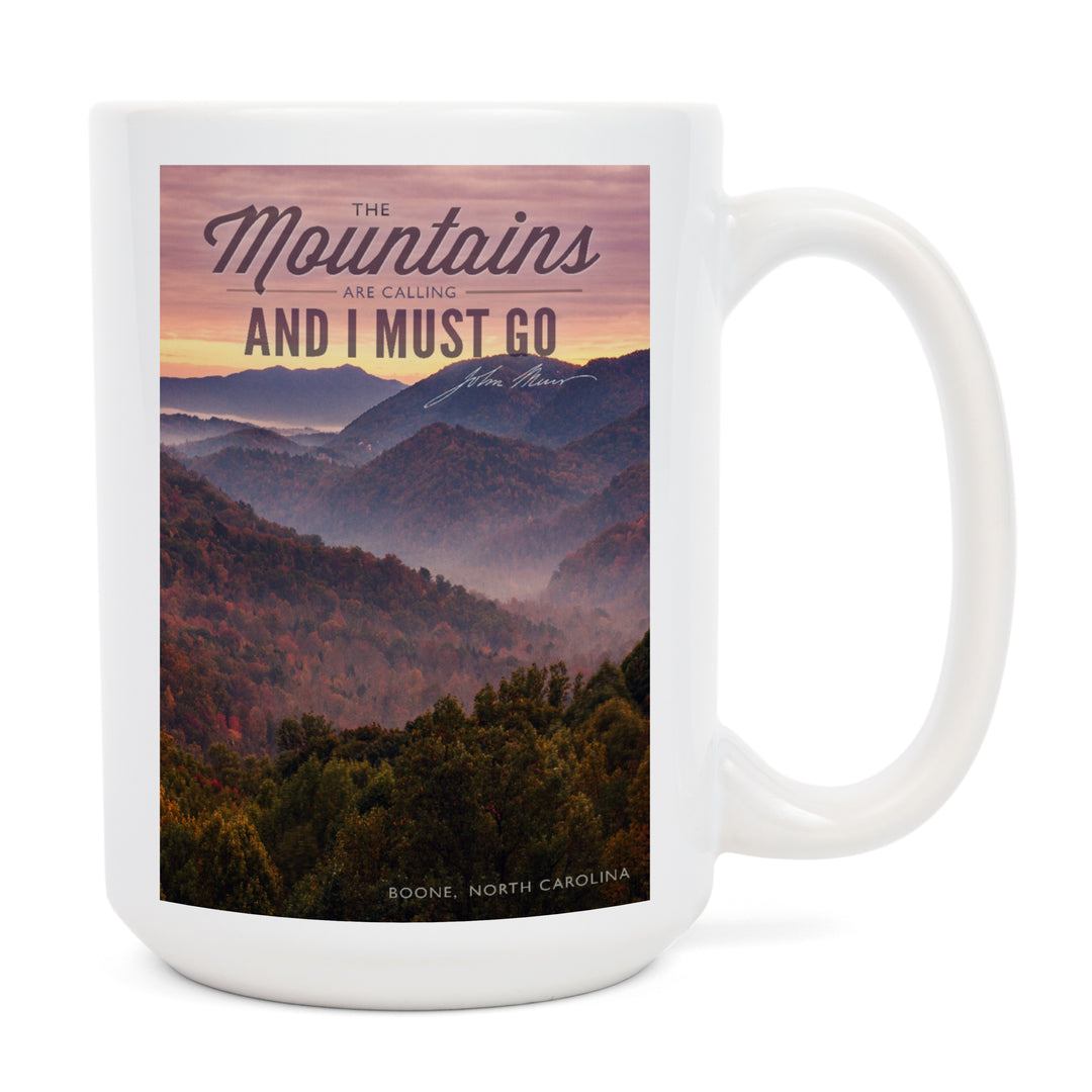 Boone, North Carolina, John Muir, The Mountains Are Calling, Sunset, Lantern Press, Ceramic Mug