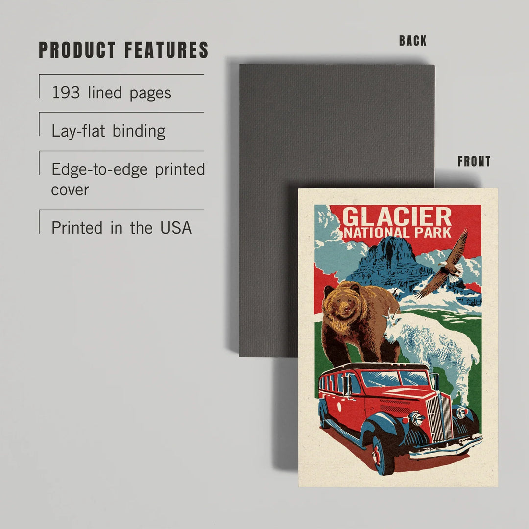 Lined 6x9 Journal, Glacier National Park, Montana, Woodblock, Lay Flat, 193 Pages, FSC paper