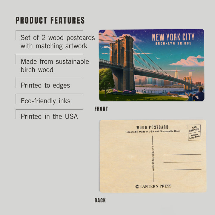 New York City, New York, Lithograph, Brooklyn, Wood Sign and Postcards