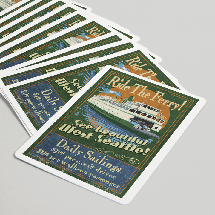 Playing Cards, West Seattle, Ferry Vintage Sign, 52 Card Deck with Jokers in Box, Unique Art