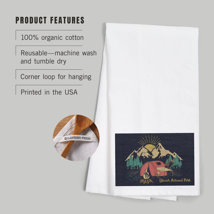 Glacier National Park, Montana, Camping Scene, Organic Cotton Kitchen Tea Towels