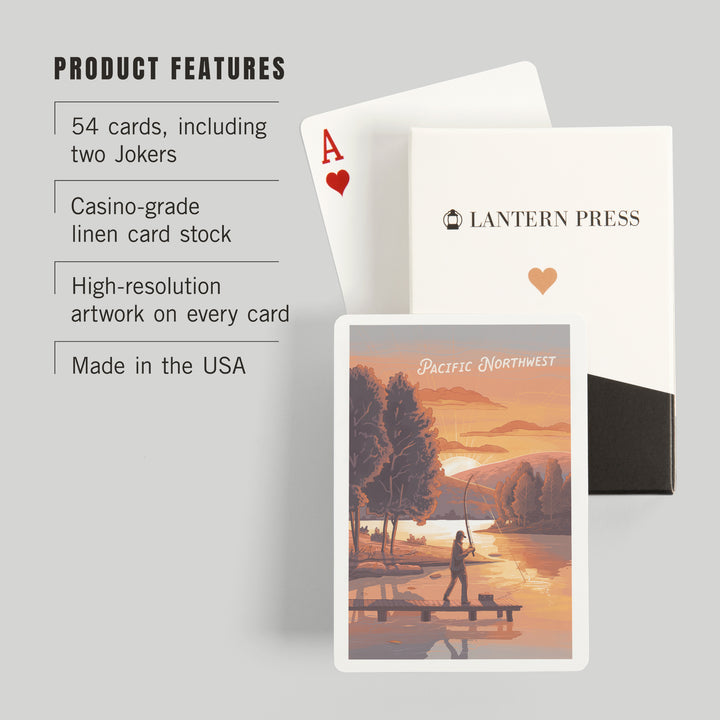 Playing Cards, Pacific Northwest, This is Living, Fishing with Hills, 52 Card Deck with Jokers in Box, Unique Art