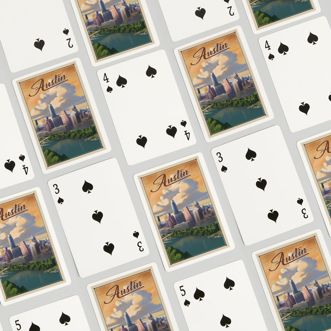 Playing Cards, Austin, Texas, Lithograph, City Series, 52 Card Deck with Jokers in Box, Unique Art