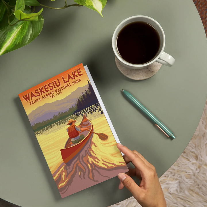 Lined 6x9 Journal, Waskesiu Lake, Saskatchewan, Prince Albert National Park, Canoe Scene, Lay Flat, 193 Pages, FSC paper