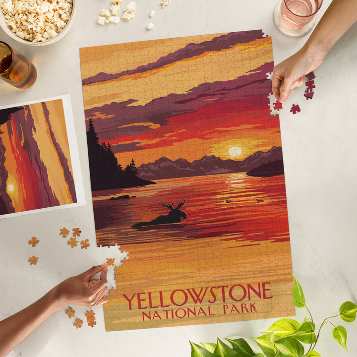 Yellowstone National Park, Montana, Painterly, Moose at Sunset, Jigsaw Puzzle